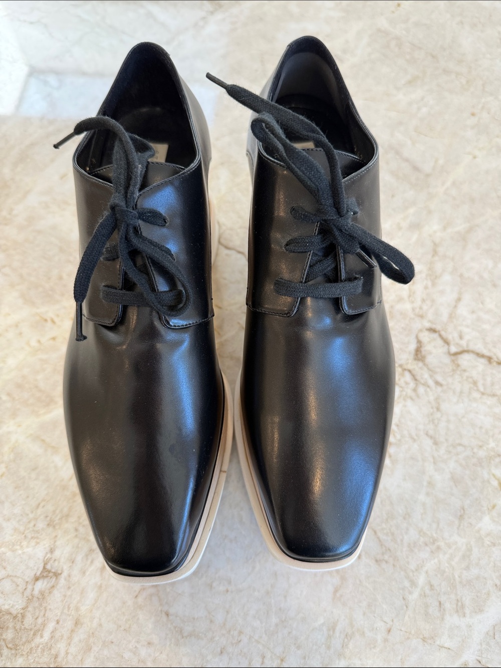 Stella McCartney Black Leather Derby Shoes with Contrasting Soles